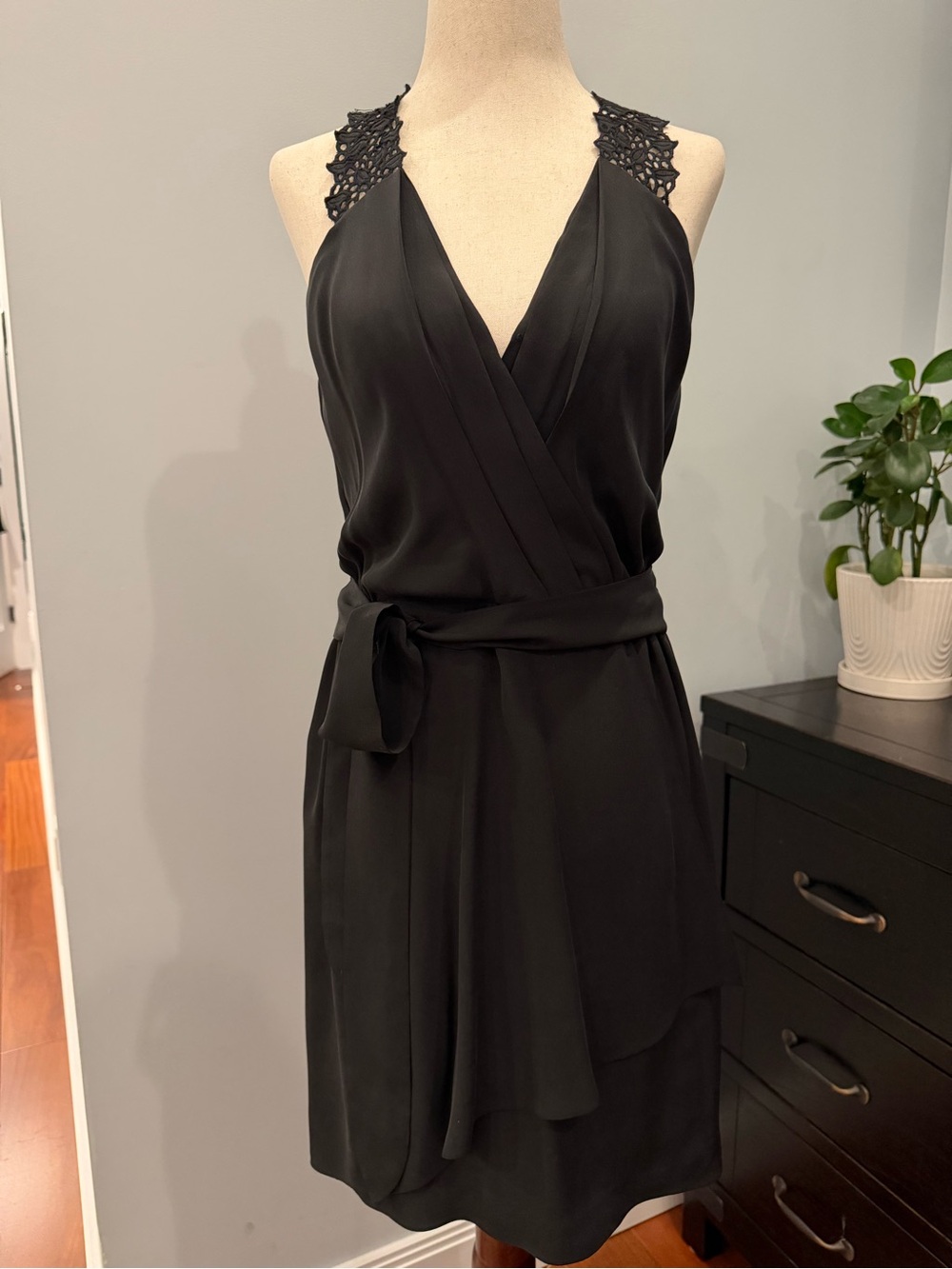 Rebecca Taylor Black Lace-Shoulder Wrap Dress
